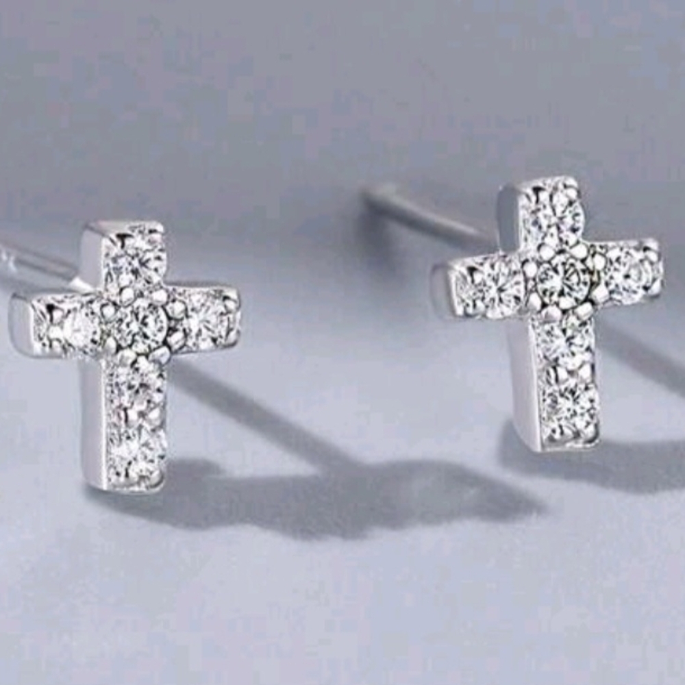 Elegant Silver Cross Stud Earrings
